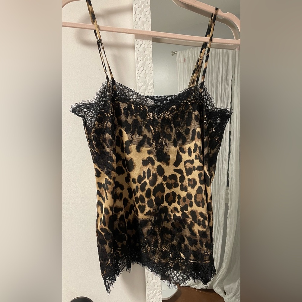 Storia Leopard Print Lace Trim Cami